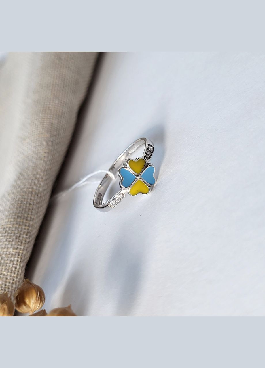 Кольцо серебряное женское колечко Цветок желтая и голубая эмаль 17.5 разм серебро 925 пробы Родиров 81149э No Brand (306741915)