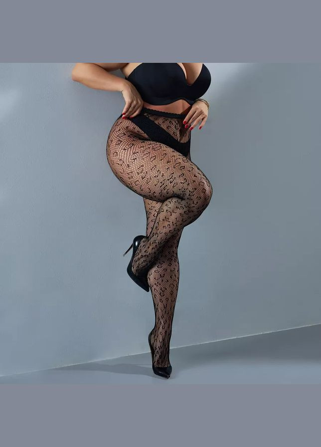 Колготки леопард в сіточку безшовні чорні 80639 XS-XXXXL No Brand (341828322)