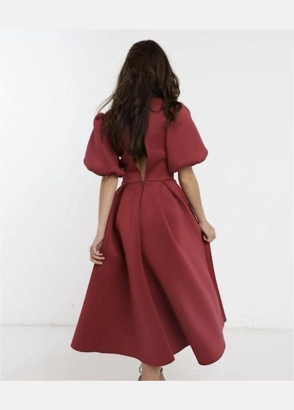Бордова сукня міді з пишними рукавами з неопрену Asos