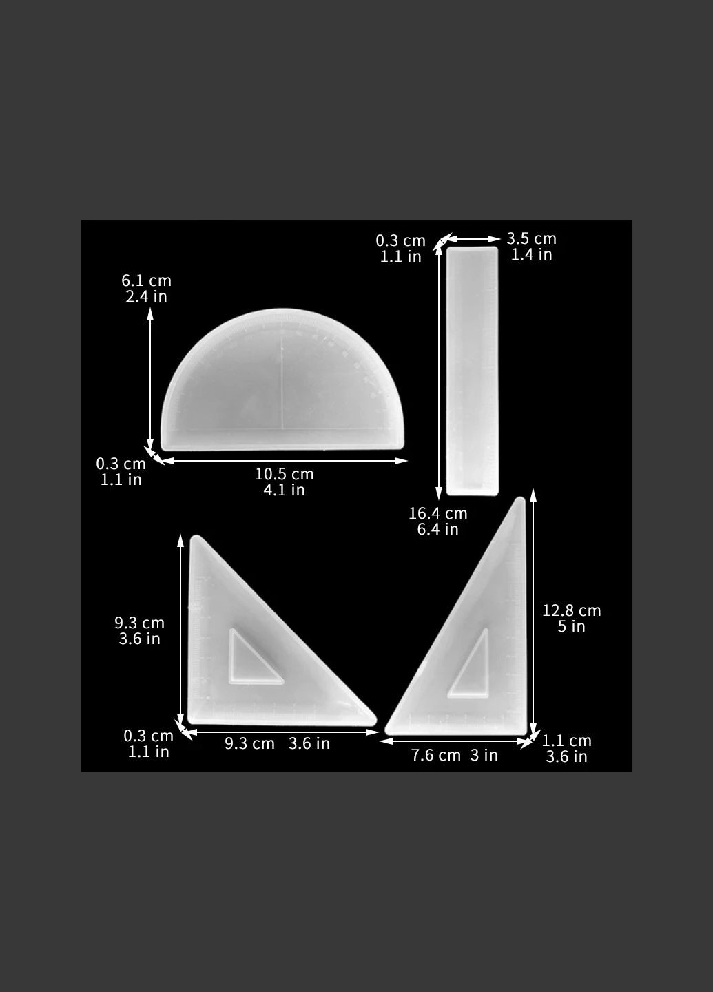 Набор форм Молд линейка угольники транспортир под заливку эпоксидной смолой Комплект 4 шт Finding (316251383)