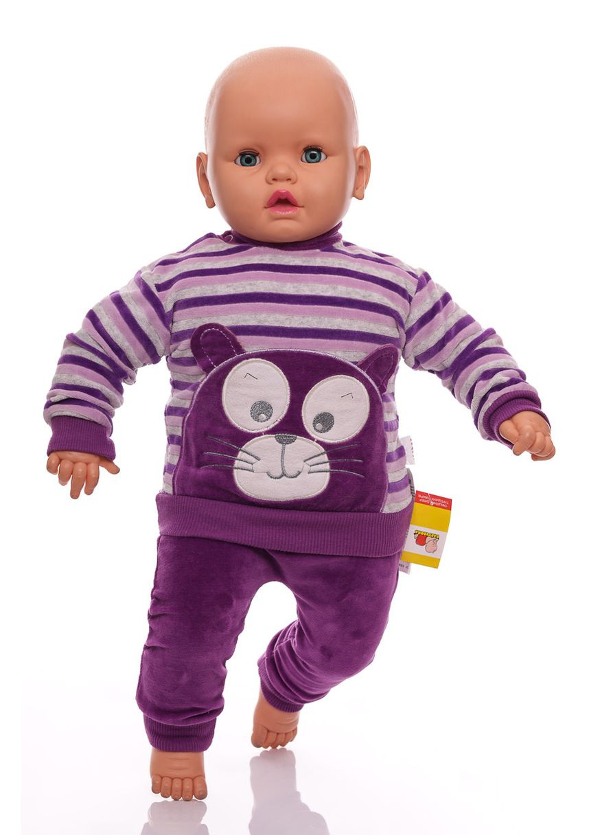 Фиолетовый зимний костюм с длинным рукавом для девочки велюровый в полоску сиреневый 62 см (29936) BABYKROHA