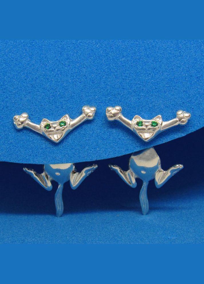 Серебряные серьги джекеты "Коты" кот кошка No Brand (350667284)