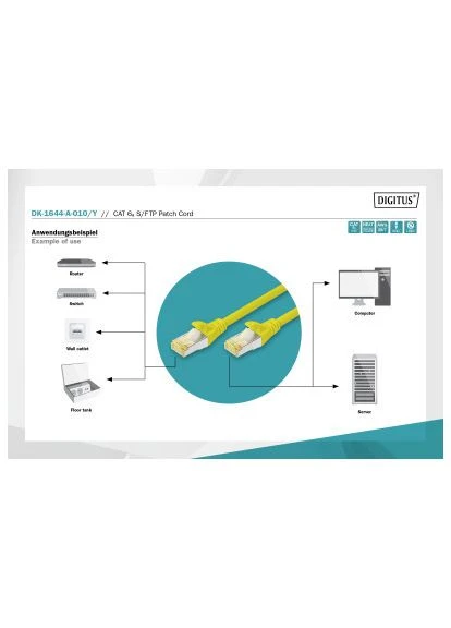 Патч-корд (DK-1644-A-010/Y) Digitus 1м, CAT 6a S-FTP, AWG 26/7, Cu, LSZH, yellow (388943512)