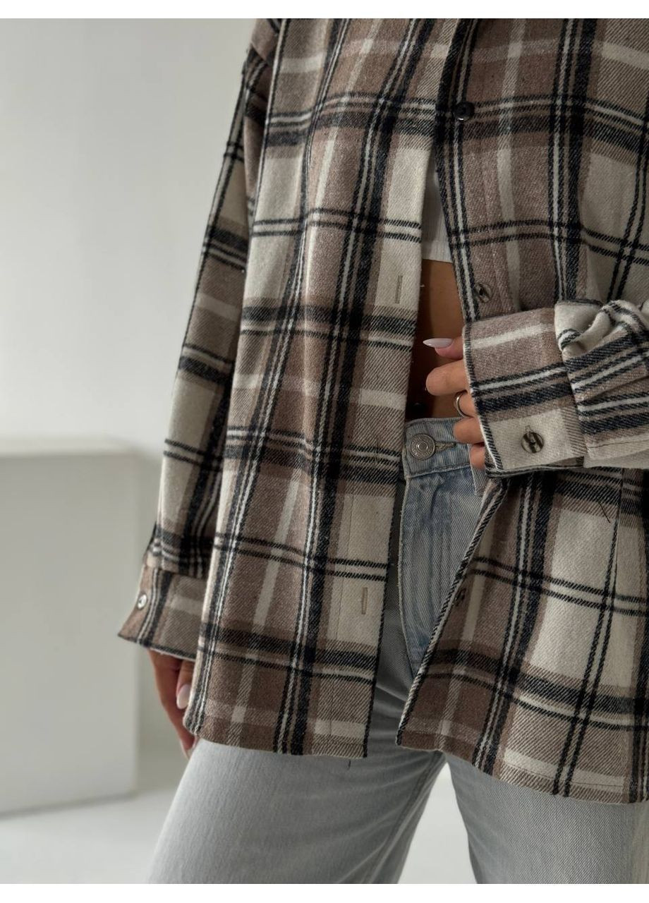 Бежевая повседневный, кэжуал рубашка в клетку No Brand с длинным рукавом