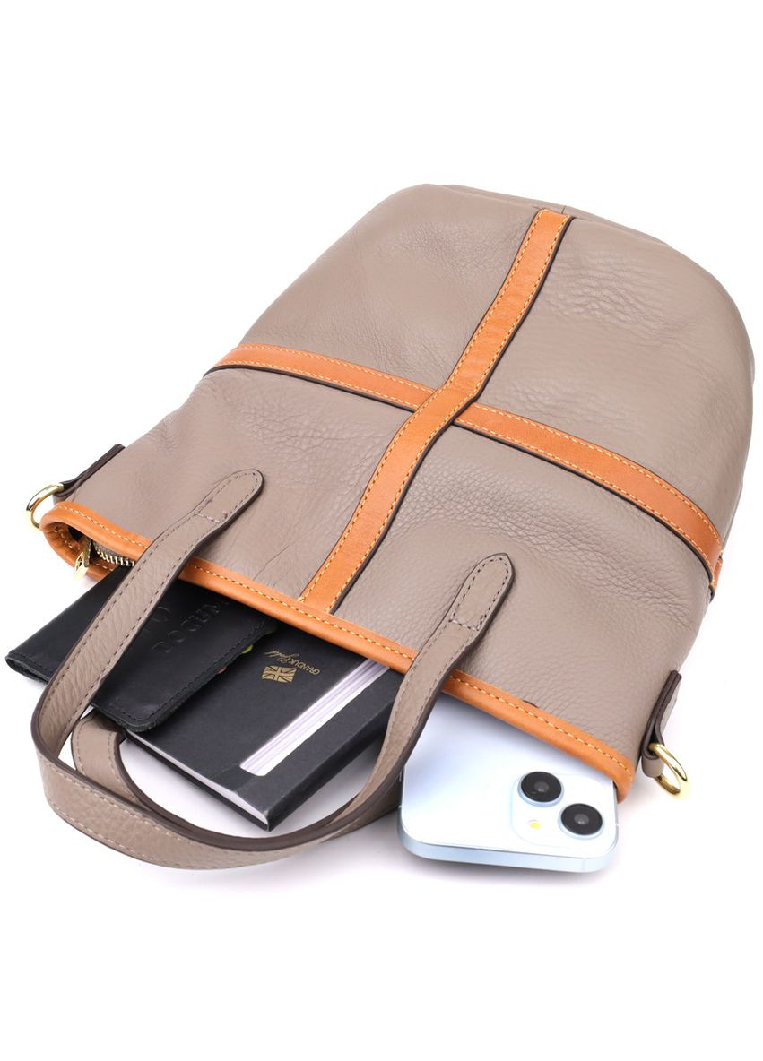 Жіноча шкіряна сумка трапецієподібної форми з одним відділенням та знімним ременем сірого кольору Vintage (352167723)