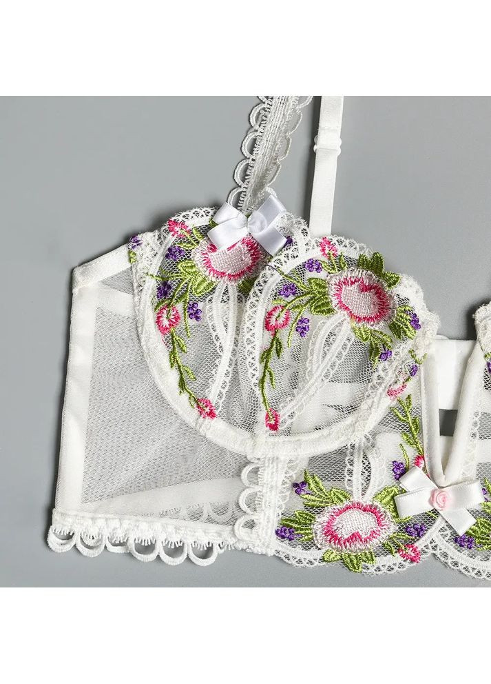 Білий демісезонний комплект нижньої білизни. жіночий комплект спідньой білизни з вишивкой. ссексуальна жіноча білизна для секса No Brand