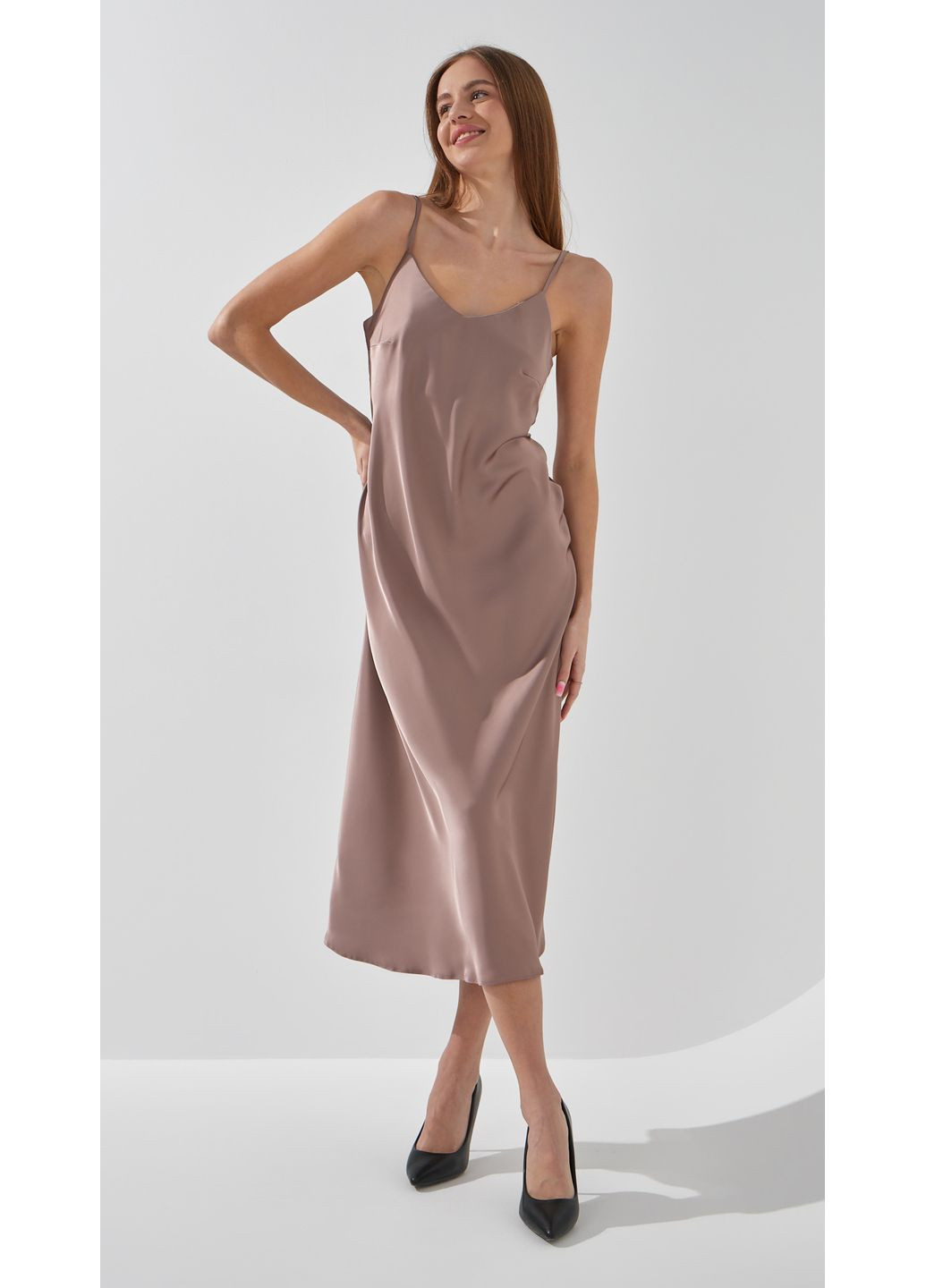 Кофейное повседневный платье вечернее однотонное женское 2348 кофейный shop (2000999166716) On me