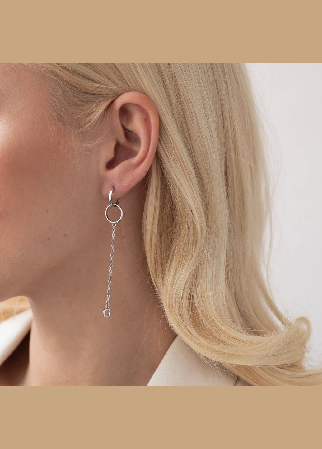 Срібні сережки Кругообіг з ланцюжками 4884 Oniks (264025412)