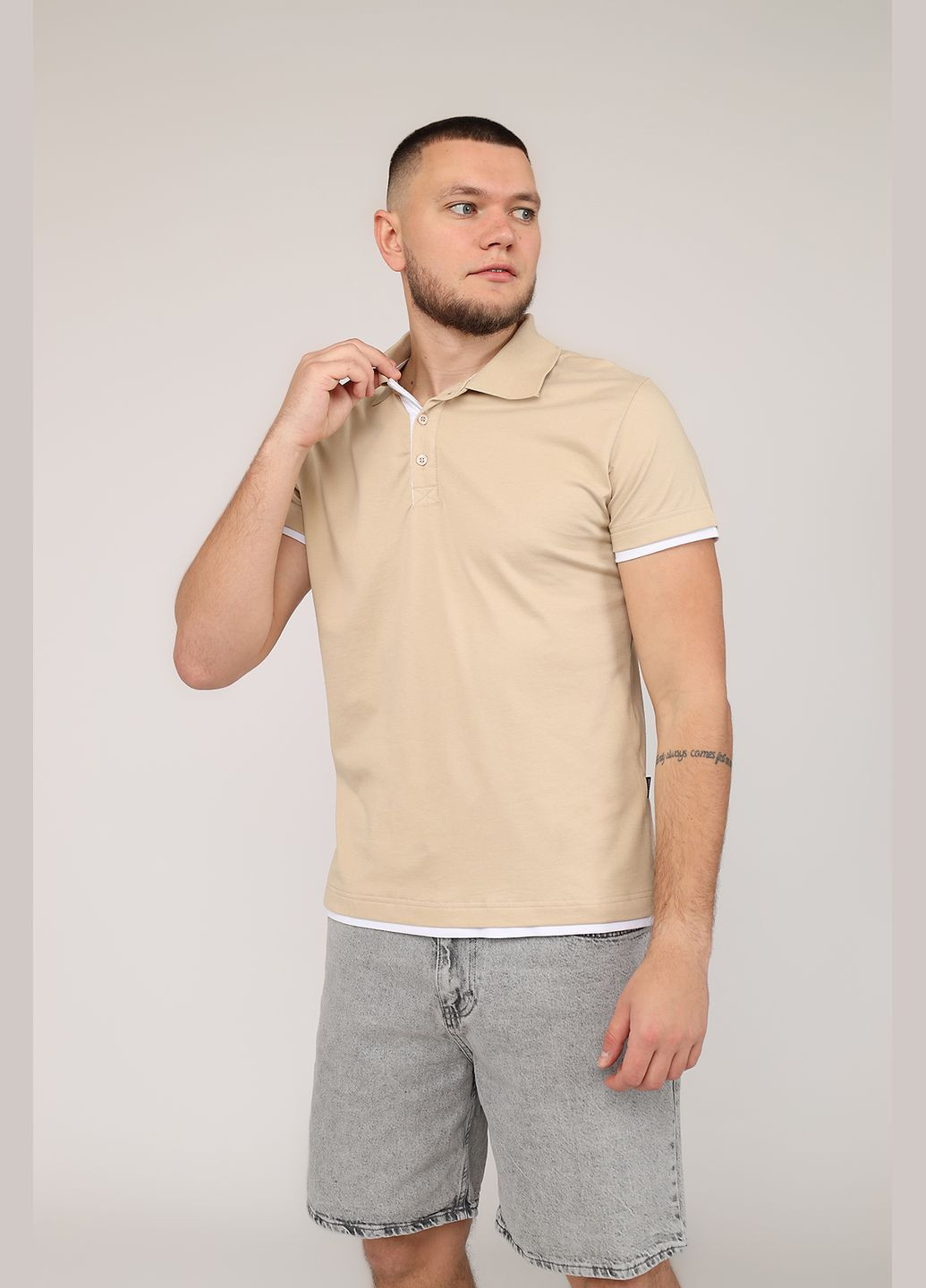Бежевая футболка-футболка поло мужская цвет бежевый cb-00275675 для мужчин Madmext