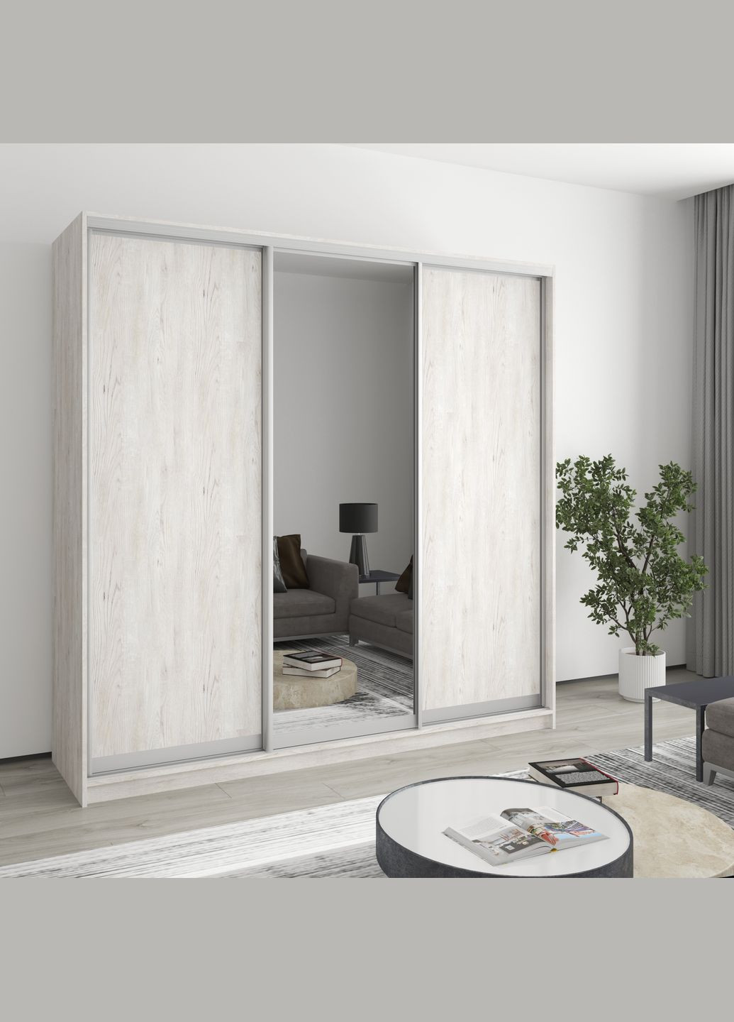 Шкаф-купе трехдверный Стандарт AL 2ДСП/Зеркало 210x60x210 см (MBS-2959) MebelStar (346290077)