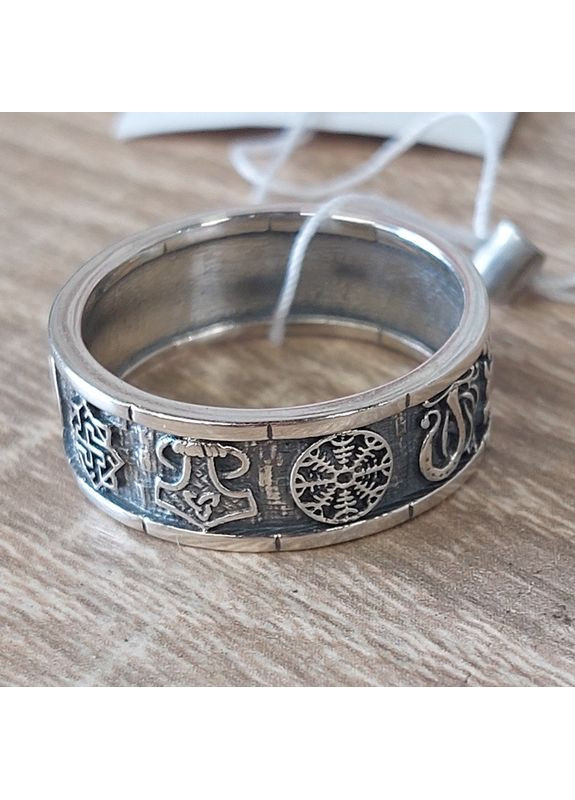 Кільце з рунами зі срібла з чорнінням No Brand (366338563)