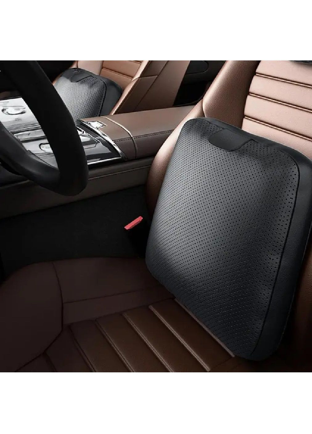 Подушка под спину на автокресло сидение в машину автомобиль экокожа с перфорацией синтепон 41х32 см (477427-Prob) Черная Unbranded (297128770)