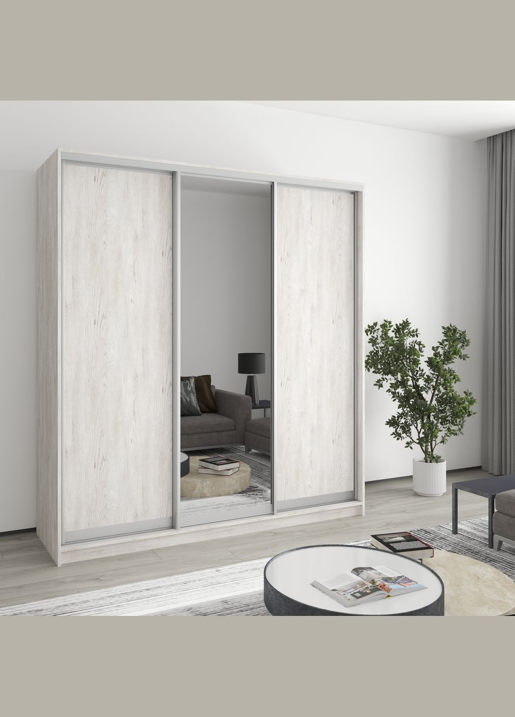 Шкаф-купе трехдверный Стандарт AL 2ДСП/Зеркало 190x45x210 см (MBS-2951) MebelStar (346288799)