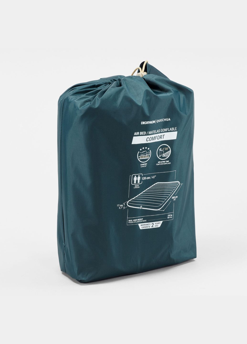 Матрац надувний для Кемпінгу (Двомісний 200 x 120 x 17 см) AIR COMFORT Зелений Quechua (335052905)