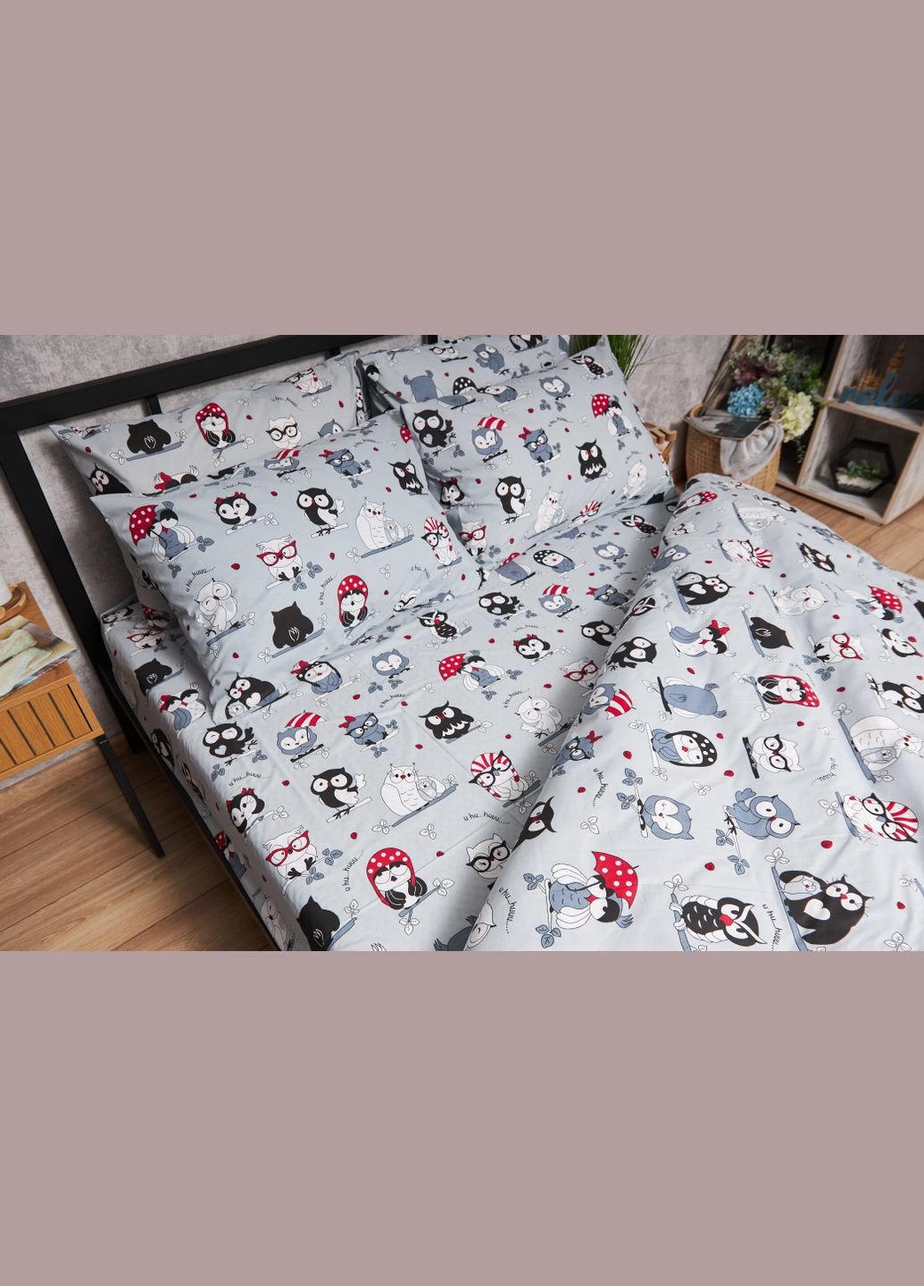 Комплект постільної білизни Бязь Gold Люкс «» King Size 220x240 наволочки 4х70х70 (MS-820005464) Moon&Star Owls Gray (296909995)