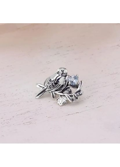 Брошка значок срібна Соловейко Блакитний Топаз 925 Zirkon Skifska Etnika (364202633)