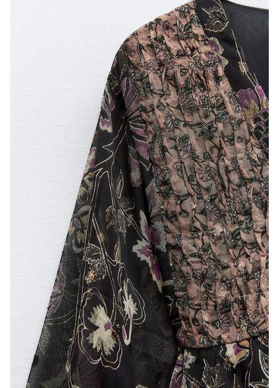 Комбінована металізована сукня з квітковим принтом. Zara