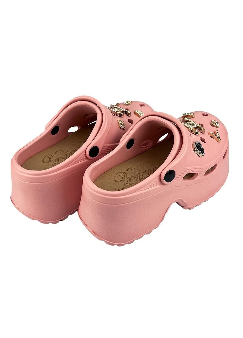 Женские кроксы сабо на платформе с джибитсами розовые 10838-4 No Brand (331205777)
