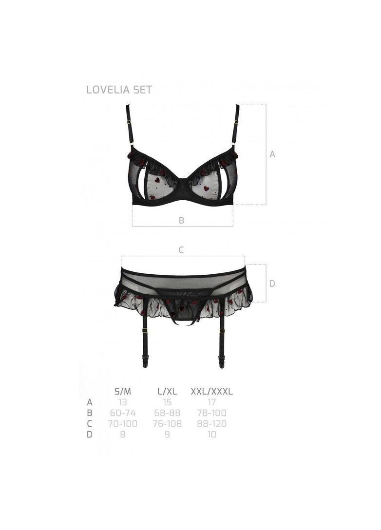 Комбінований демісезонний сексуальний комплект з поясом для панчіх lovelia set l/xl, black Passion