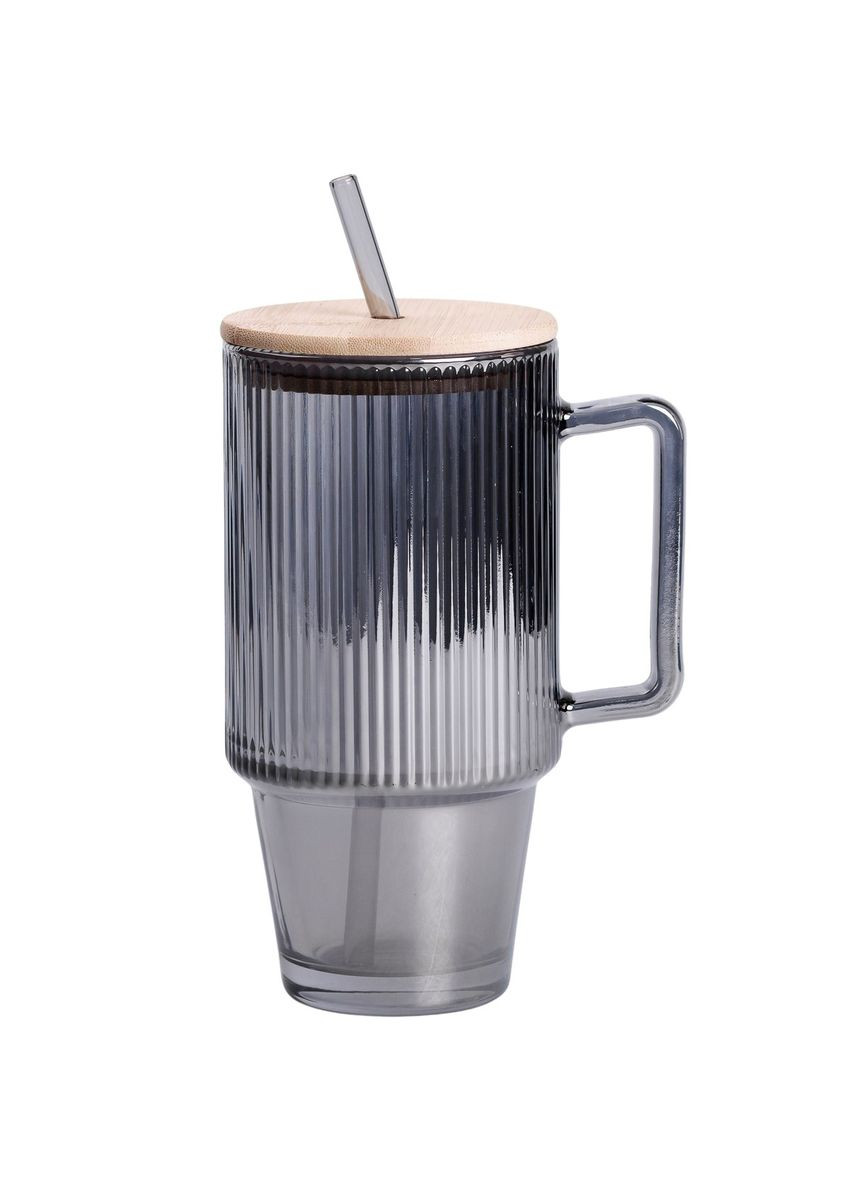 Кружка стеклянная ICE Tea 750 мл с крышкой и трубочкой, дымчатая Yiwu (373639794)