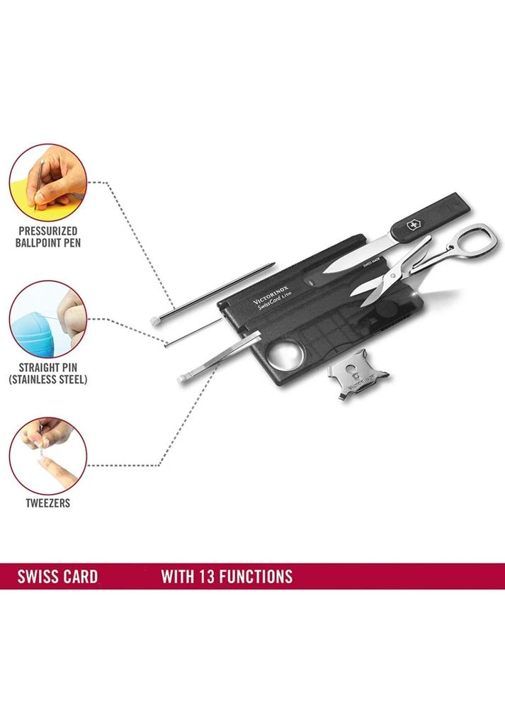 Набор Swisscard Lite (82х54х4мм, 13 функций), черный, блистер, на подарок, швейцарские ножи-кредитки Victorinox (393805366)