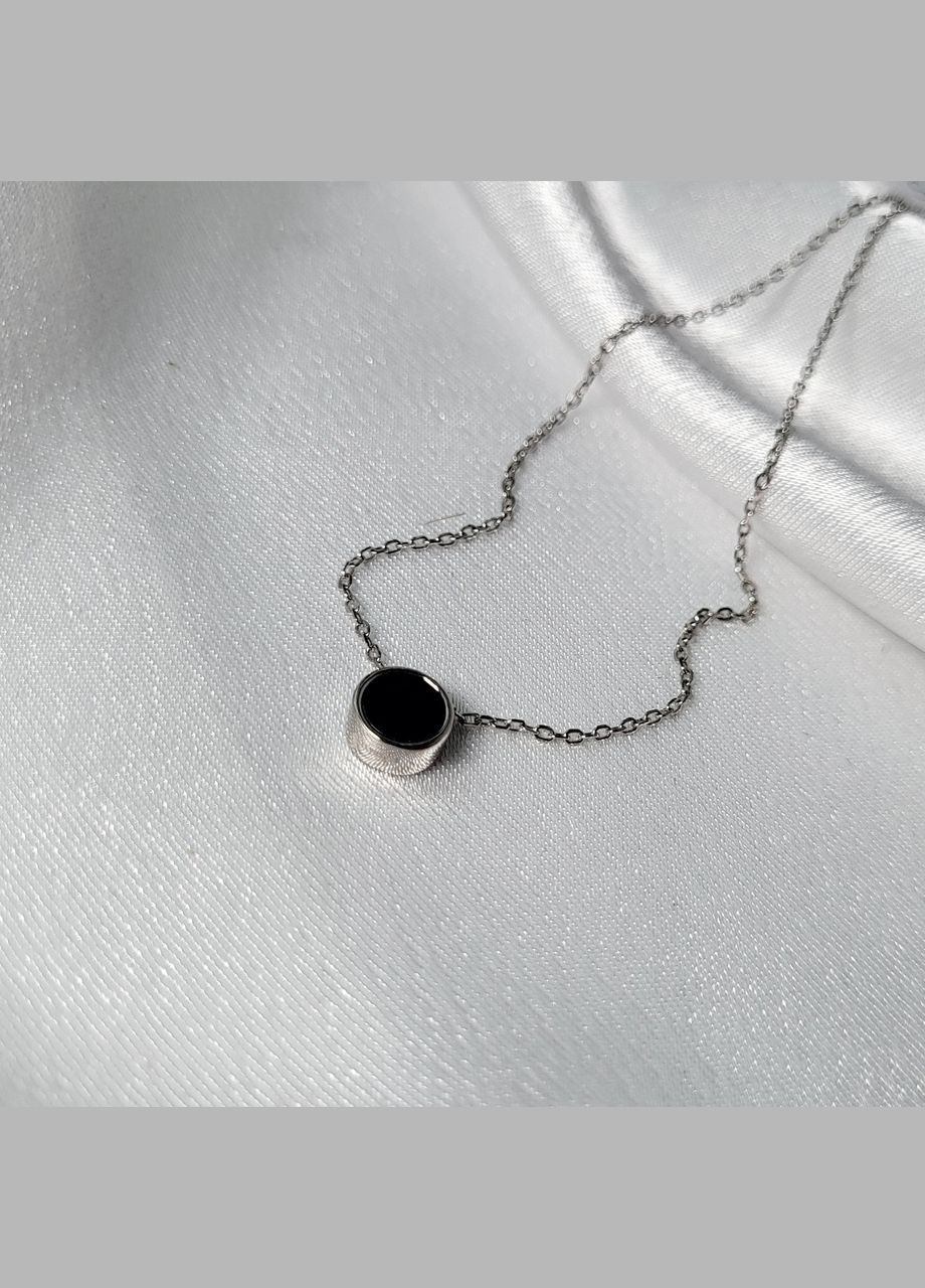 Срібний ланцюжок кольє з підвіскою Коло з Чорним Оніксом до см срібло 925 проби Родоване 1.70г Кл2о/415 No Brand (306854827)