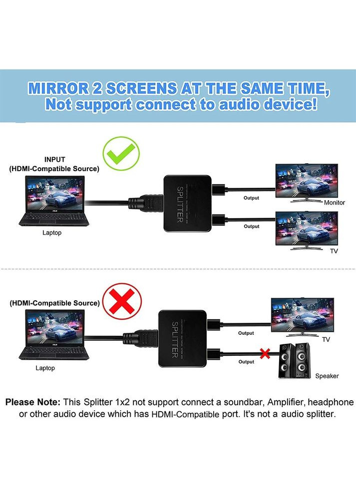 HDMI-розгалужувач 1x2 2K — Спліттер для 2 екранів No Brand (370677220)