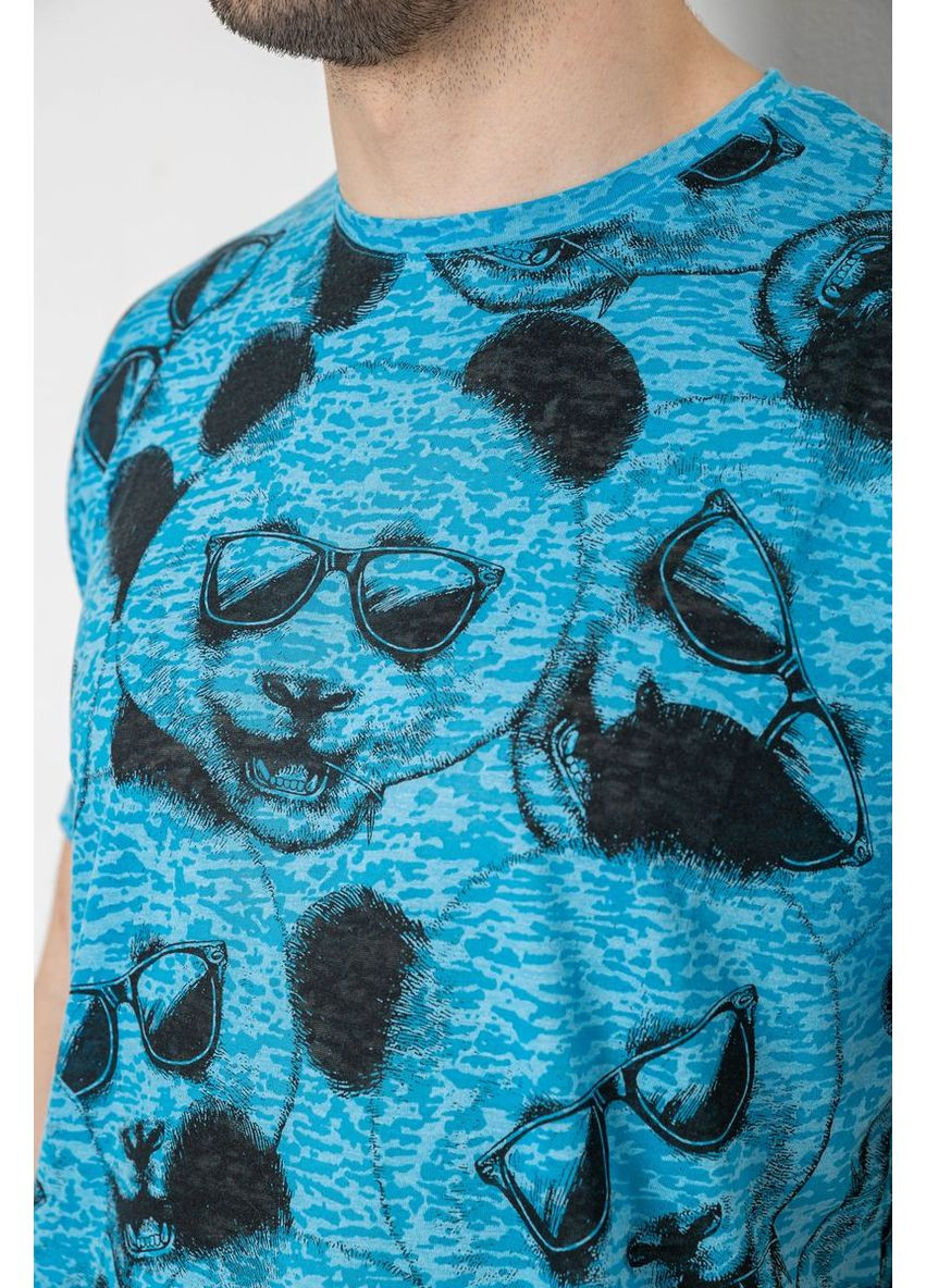 Блакитна футболка чоловіча з принтом,, 244r6029 Andi