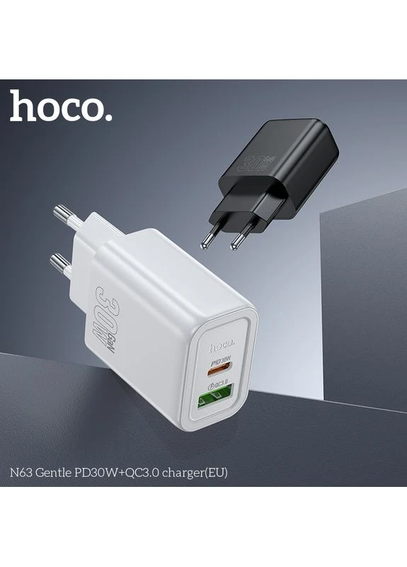 Мережевий зарядний пристрій PD30W+QC3.0 charger (EU) Black (6942007644358) Hoco N63 Gentle (372685474)