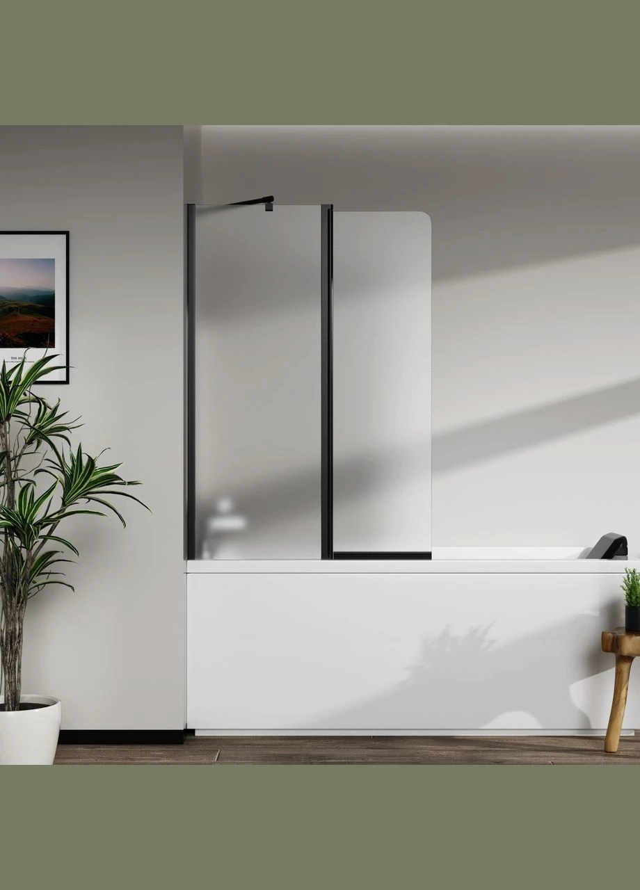Шторка для ванни скляна Glass W436 Frostet Black на 2 секції 140 х 50 + 40 см AVKO (340112872)