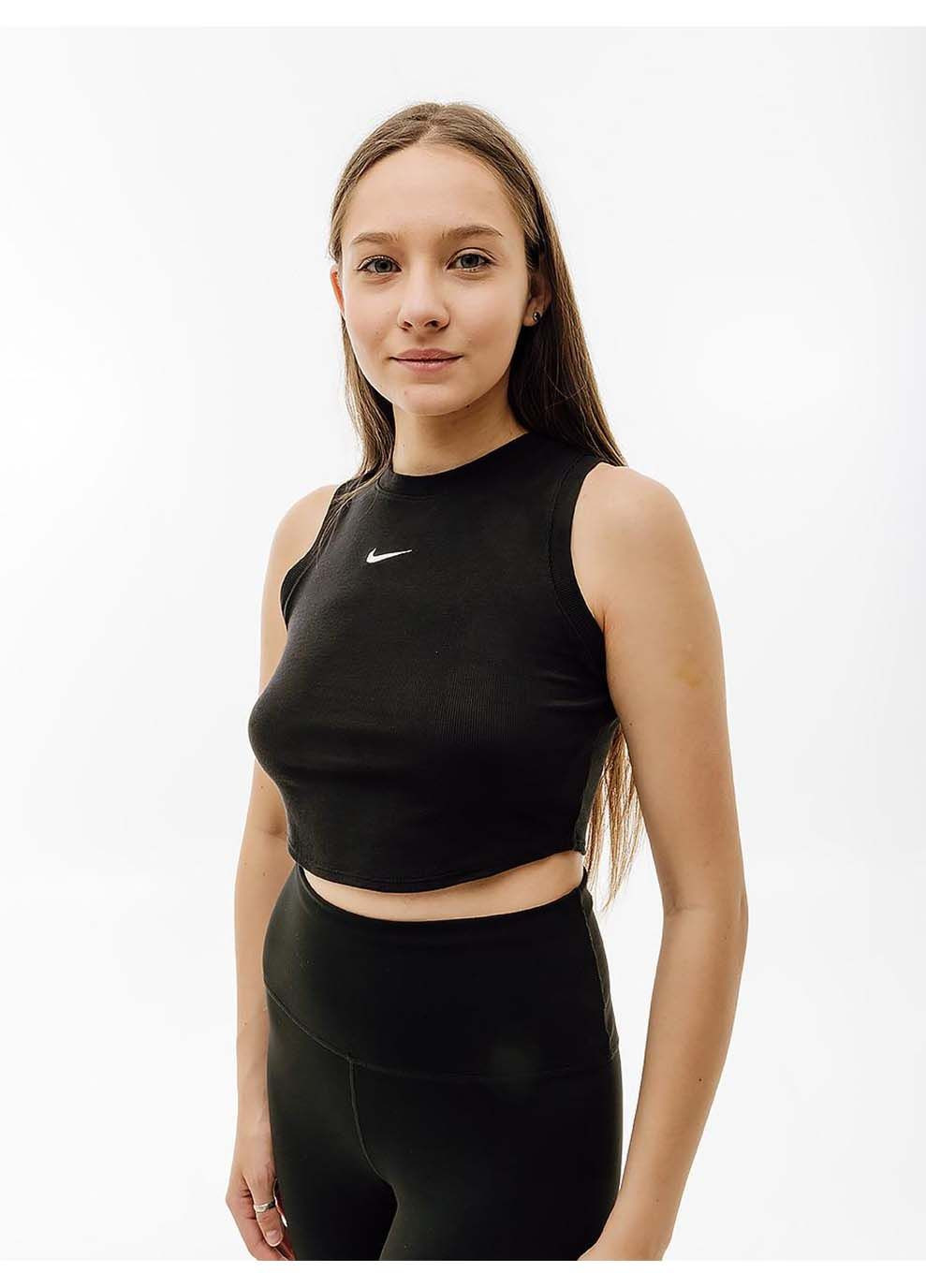 Жіночий Топ W ESSNTL RIB CRP TANK Чорний Nike (367593066)