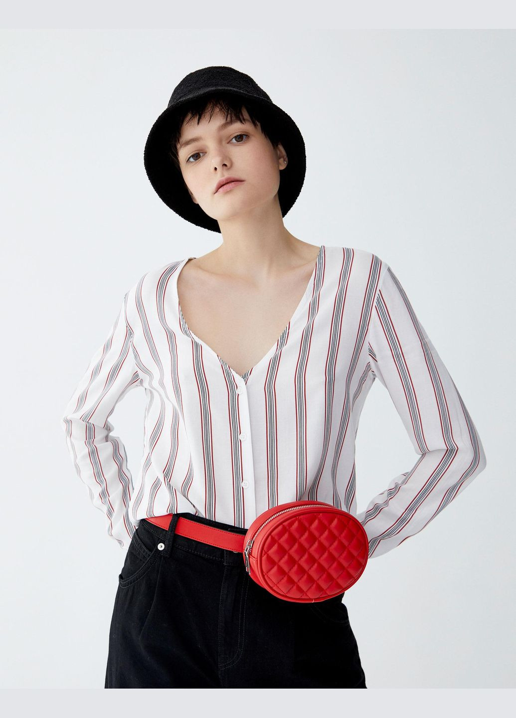 Комбинированная блуза демисезон,белый-черный-красный, Pull & Bear