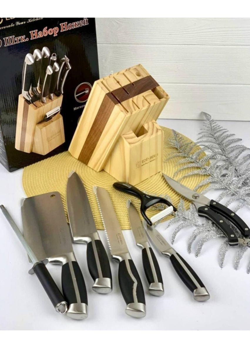 Набір ножів EB-3612 на дерев'яній підставці 9 пр. (EB-3612) Edenberg нержавіюча сталь, нержавіюча сталь, деревина