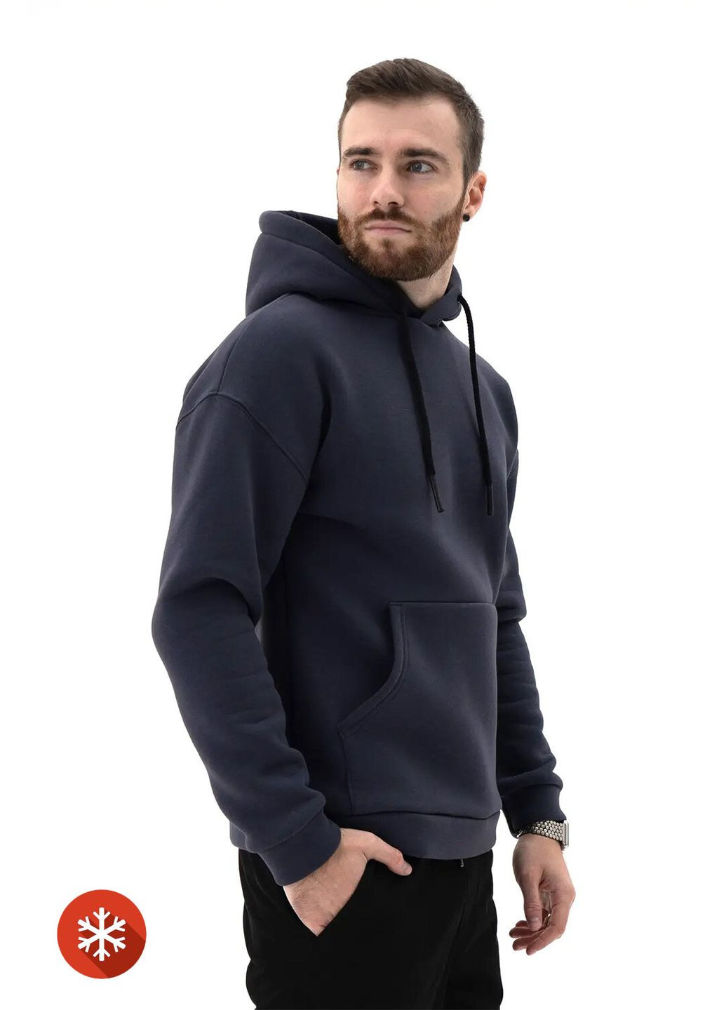 Чоловічий теплий худі великих розмірів Basic Big 3 Попелясто-синій Teamv (316355074)