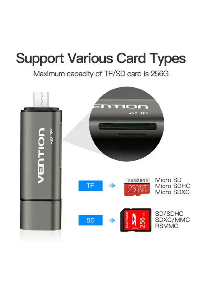 Картридер USB 3.0, многофункциональный, металлический корпус, Vention (340279459)