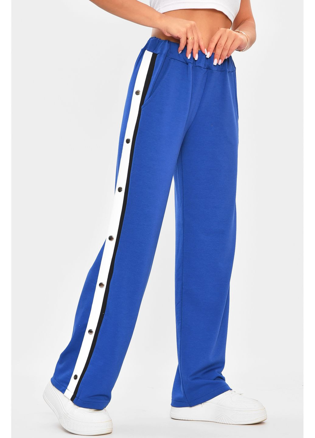 Штани жіночі однотонні синього кольору Let's Shop (353848877)