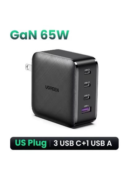Зарядное устройство 65W GaN CD224 3C1A U+3C 4 Port вилка-US black Ugreen (322701276)