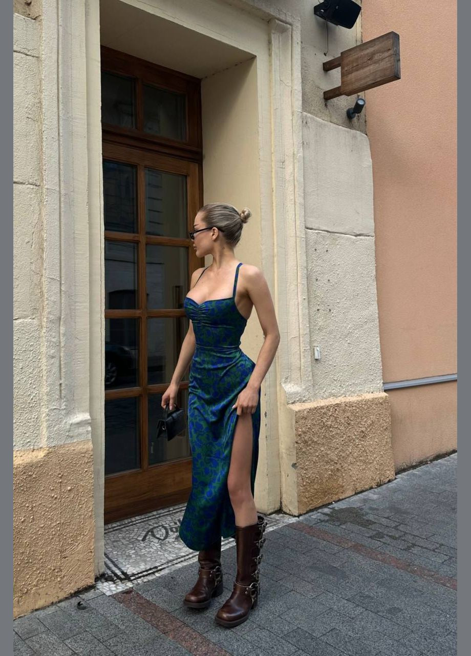 Синя повсякденний, кежуал сукня No Brand з абстрактним візерунком