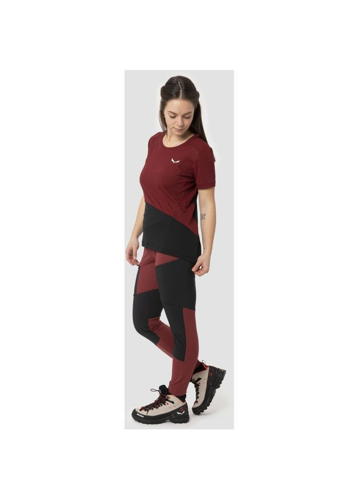 Комбинированная всесезон футболка женская puez sporty dry womens t-shirt бордовый-черный Salewa