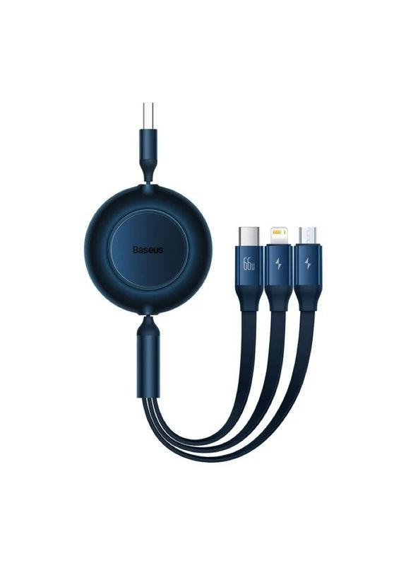 Кабель Bright Mirror 2 Series Retractable 3-in-1 Fast Charging Data Cable USB to M+L+C 66W 1.1m Blue Baseus Bright Mirror One-for-three Retractable Data Cable (368698436)