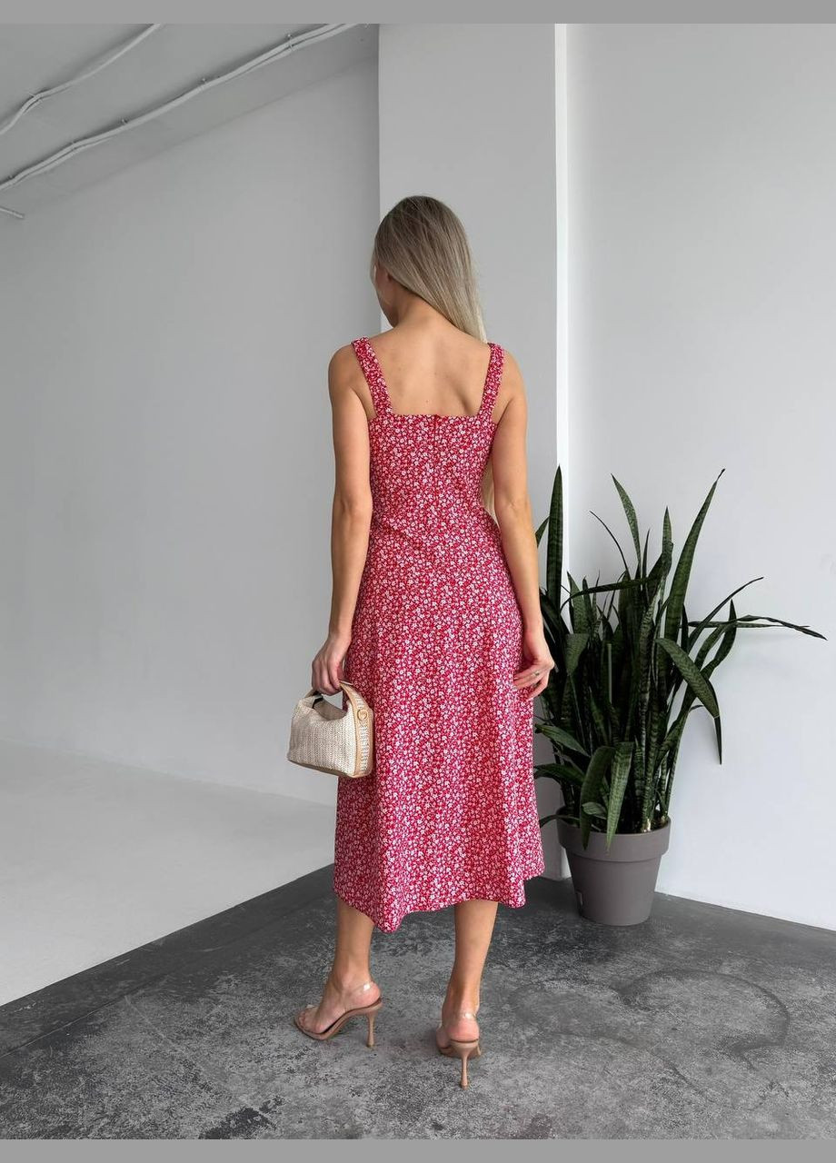 Червона жіноче літня сукня в квітку червоного кольору 33499 а-силует Fashion з квітковим принтом