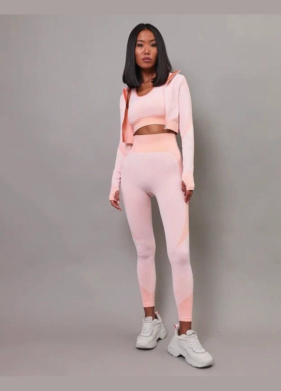 Спортивний костюм трійка (рашгард, топ та легінси) помаранчево-рожевого кольору, розмір S Trends (330756893)
