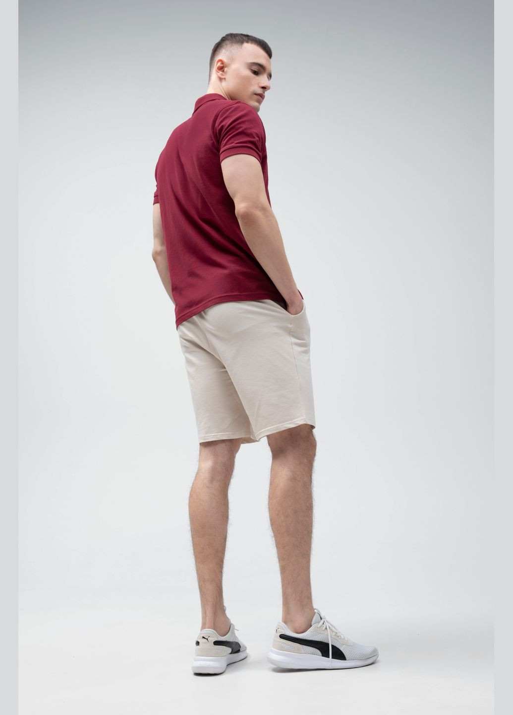 Комбинированный летний костюм мужской поло и шорты комбинированный бордо/беж RAY Basic