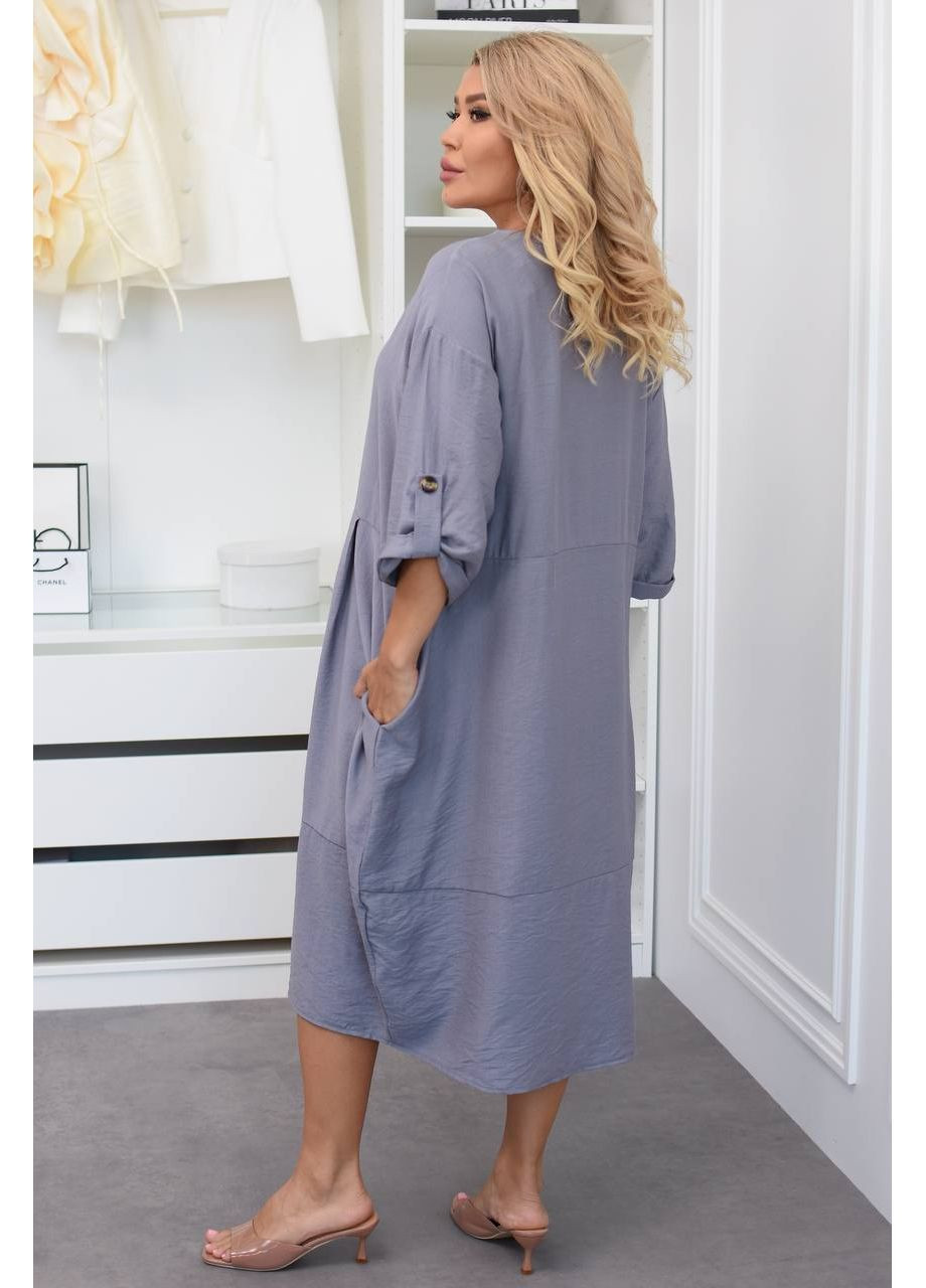 Сіра святковий, повсякденний, кежуал сукня жіноча з жатого льону Style Point однотонна