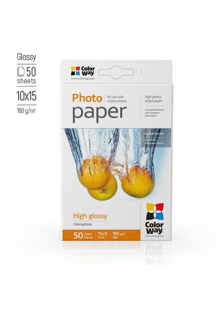 Фотопапір глянцевий 180 г/м2, 10х15, 50 арк. (PG1800504R) Colorway (339680210)