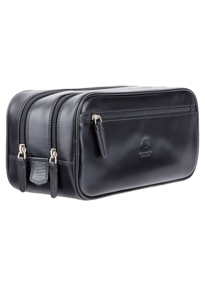 Кожаная косметичка на два отделения MZ100 Naples (Italian Black) чёрная Visconti (303829927)