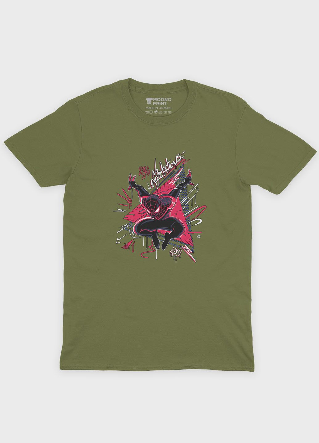 Хаки (оливковая) мужская футболка с принтом супергероя - человек-паук (ts001-1-hgr-006-014-049) Modno