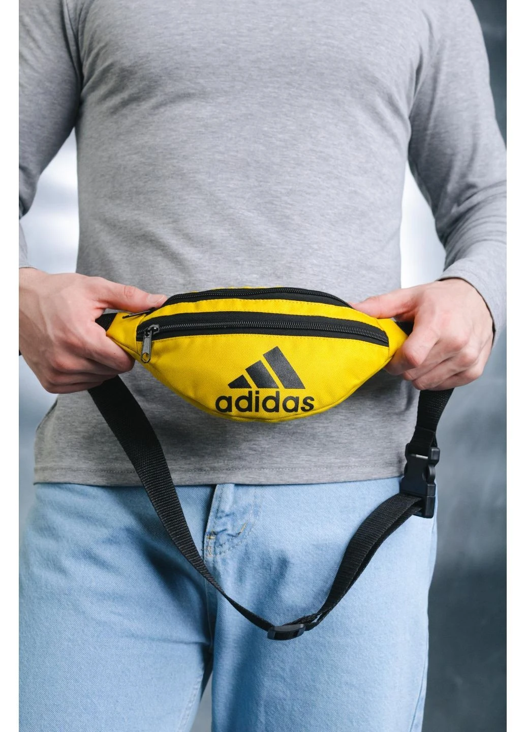 Бананка Adidas желтая маленькая поясная через плечо нагрудная мужская женская тканевая 1000d для активных прогулок модная No Brand (401462041)
