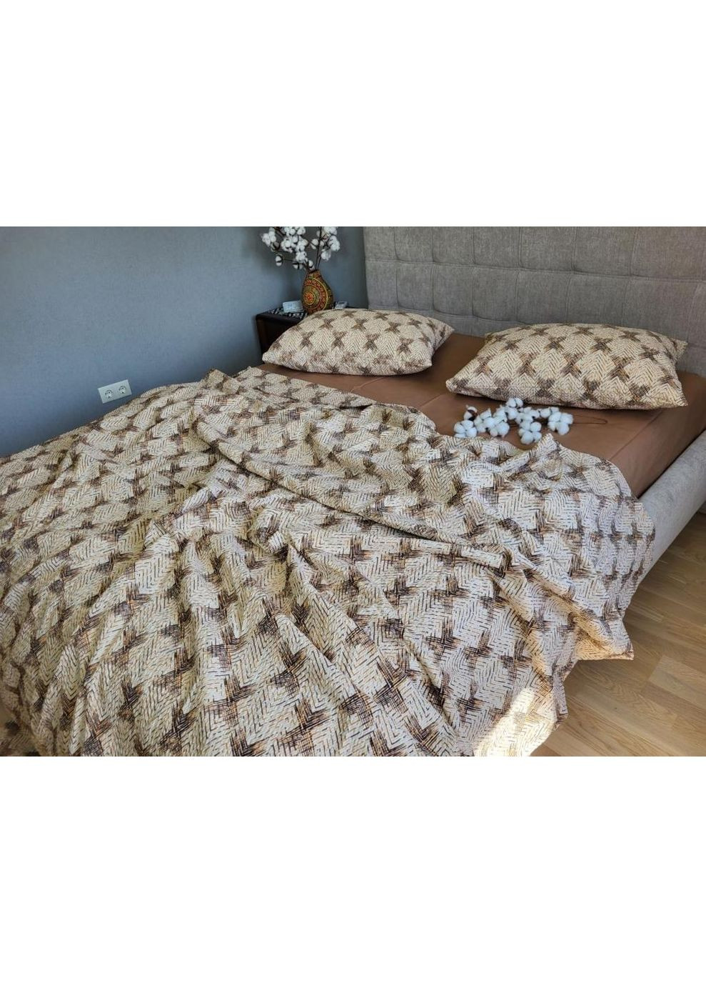 Постельное белье с резинкой Глаза мокко, ранфорс гофра (жатка) Двуспальный размер, наволочки 50/70 No Brand (364212915)