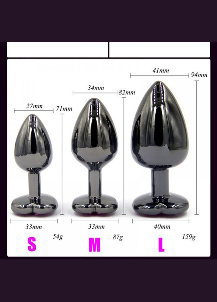 Анальна пробка металева Black Heart-Plug S 2,7 см з каменем медична сталь No Brand (303895291)